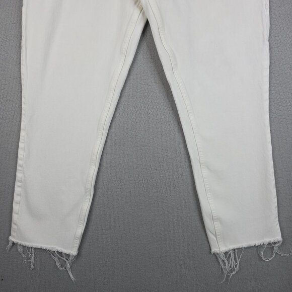 Abercrombie & Fitch Jeans Women Size 29/8 White High Rise Mom Fit Raw Hem Stretc - Picture 2 of 13